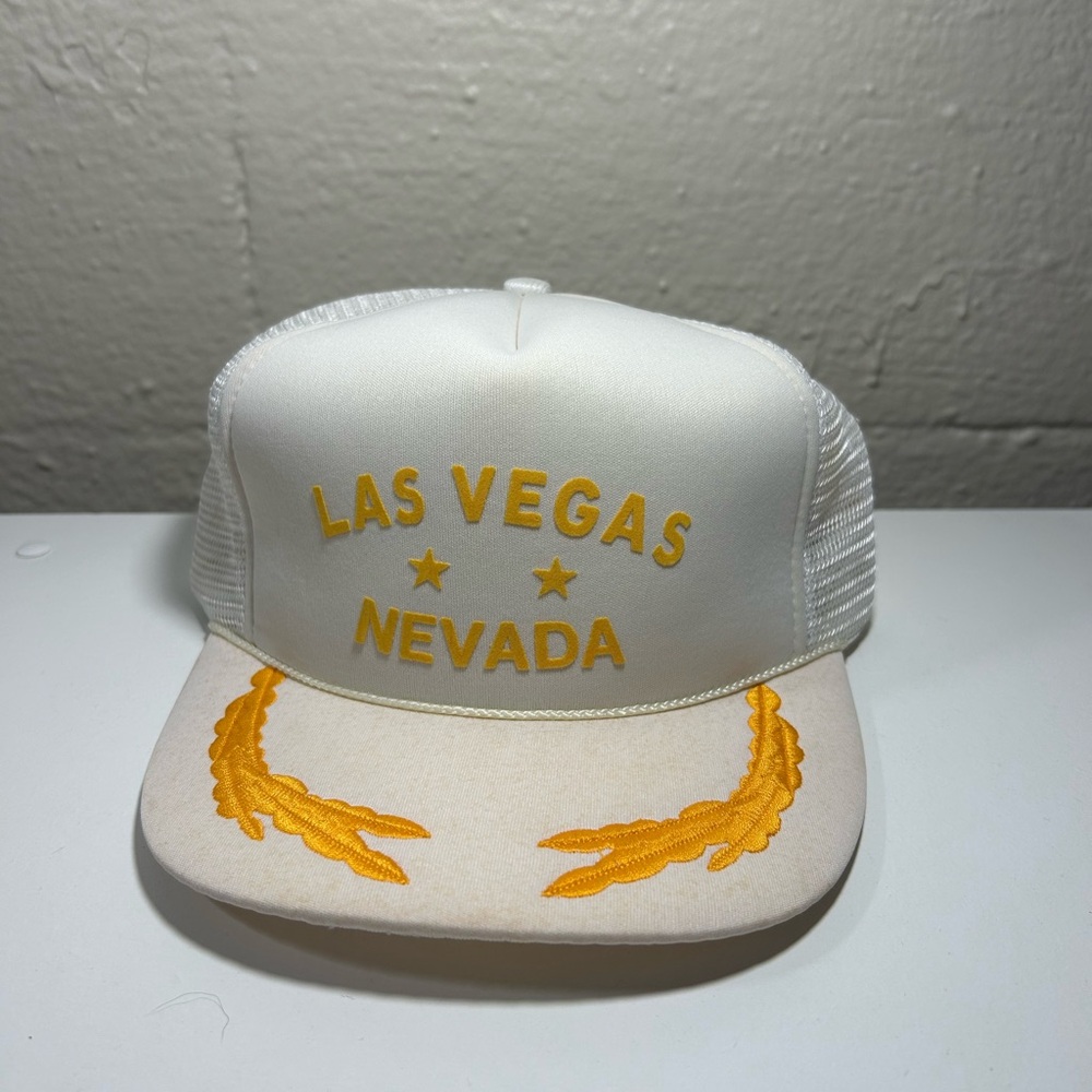 Las Vegas Nevada Trucker Hat Snapback Mesh One Size Fits All White With Gold